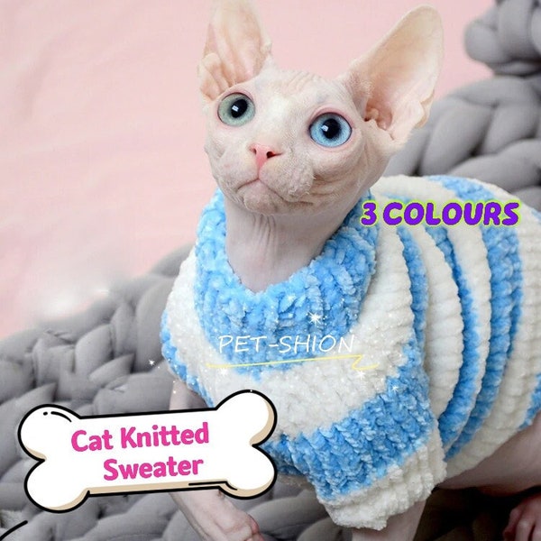 Striped Knitted Cat Winter Sweater Cat Jumper | Sphynx Cat Sphinx Cat Knitted Sweater | Handmade Chihuahua Sweater | Hairless Cat Sweater