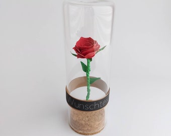 Origami Ewige Rose im Glas, Personalisierbare Rote Rose in Geschenkverpackung, Glücksbringer Geschenkidee Valentinstag