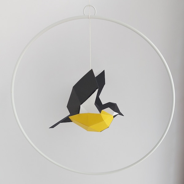 Gelber Vogel Hängedekoration 3D Papierkunst Dekor, Origami Mobile, Fensterdeko zum Aufhängen, Papierskulptur Vogelliebhaber, Wanddeko