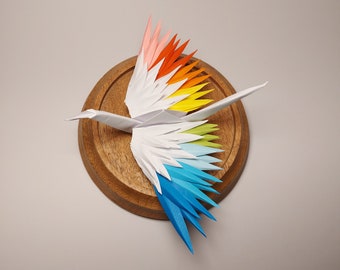 Gefiederter Origami Regenbogen Kranich, Geschenkidee, Papierkranich bunt