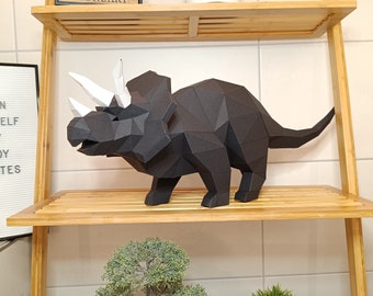 Dinosaurier Trizeratops 3D Papier Figur Deko, Origami Tierskulptur Kinderzimmer , Schreibtisch, Statue aus Papier, Tierfigur, Geschenkidee