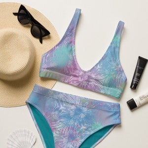 Tie Dye Bikini, Recycled high-waisted bikini, Womens Bikini, Colorful Bikini