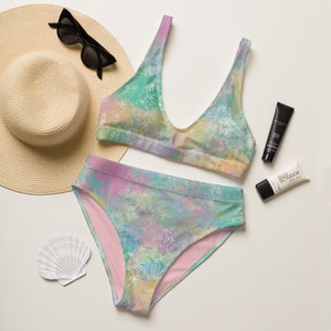 Tie Dye Bikini, Recycled high-waisted bikini, Womens Bikini, Blue Bikini