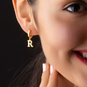 Sterling Silver Initial Hoop Earrings: Personalized Letter Eardrops
