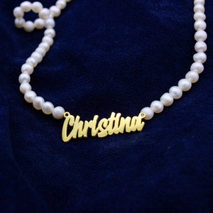 Pearl Name Necklace - Real Pearl Necklace - Tiny Pearl Necklace - Pearl Necklace with Silver Charm - Pearl Necklace - christmas gift