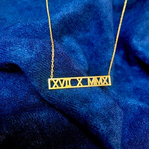 Personalized Sterling Silver Roman Numeral Bar Necklace