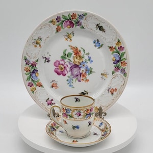 Antique Dresden Floral Demitasse Cup & Saucer Set: Schumann Bavaria