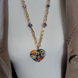 Vintage Murano Glass Heart Necklace with Beads