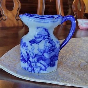 Antique Flow Blue Victoria Staffordshire Cream Pitcher Excellent Condition image 1