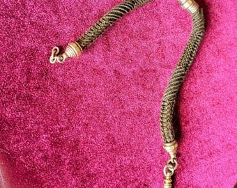 Victorian Woven Brown Hair Watch Fob: 9K Rose Gold Memento Mori