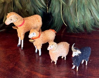 Handmade Mini Putz Sheep Flocked Lamb Ornament Easter Spring