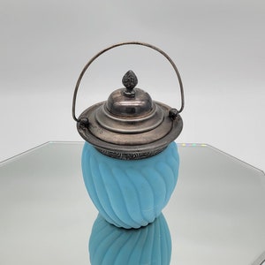 Antique Mt Washington Art Glass Biscuit Barrel with Silver Plate