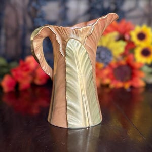 Beautiful Antique Royal Worcester Blush Ivory Art Nouveau Gold Palm Leaf Pitcher Fern Leaf Jug Accented with Gold Gilt