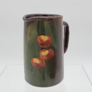 Antique Weller Louwelsa Pottery Cream Pitcher: Chocolate Brown with Cherries