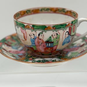 Gorgeous Vintage Chinese Medallion Teacup & Saucers Sets, Your Choice, Vibrant Greens and Pinks