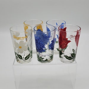 1950's Floral Juice Glasses Swanky Swigs Flower Decal, Your choice