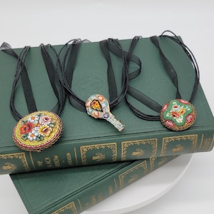 Vintage Mini Mosaic Brooches/Necklaces, Made in Italy
