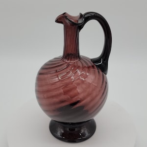 Vintage Hand Blown Amethyst Art Glass Ewer or Pitcher, Beautiful Swirl Design