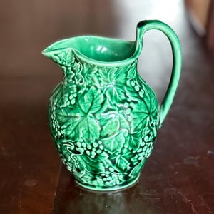Gorgeous Green Wedgwood Majolica Grape Pitcher from the Victorian Era
