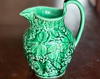 Victorian Wedgwood Majolica Grape Pitcher - Green Glaze, England