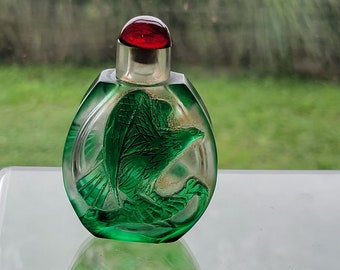 Antique Peking Glass Eagle Snuff Bottle Green Glass Excellent Condition!