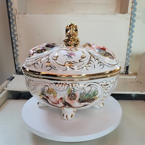 Vintage Capodimonte Cherub Terrine mit viel Goldvergoldung Seltenes Stück