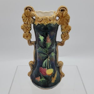 Antique Austrian Majolica Vase: Josef Strnact Cherries Decor