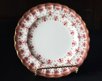 Vintage Spode Fleur De Lys Red Dessert/Bread Plate Gorgeous Gold Gilt Lovely Wedding Gift