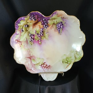 Antike Limoges France Herzschale: Handgemalte Trauben & Goldvergoldet