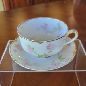 Haviland Limoges Schleiger 31 Tea cup & Saucer Set, Pink Roses w/Gold Gilt