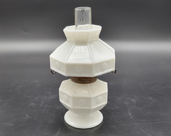 Vintage Block & Dot Milk Glass Miniature Oil Lamp
