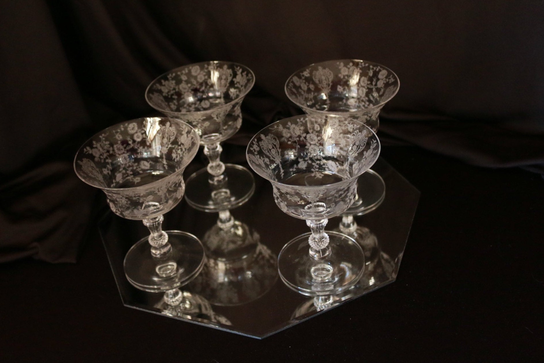 A Set Of Four Rose Crystal Cocktail Glasses With Lens Design, The Vintage  List