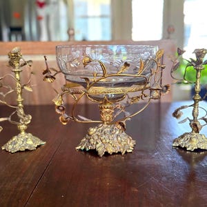 Gorgeous Art Nouveau Antique Gold Ormolu Centerpiece with Matching Candlestick Holders