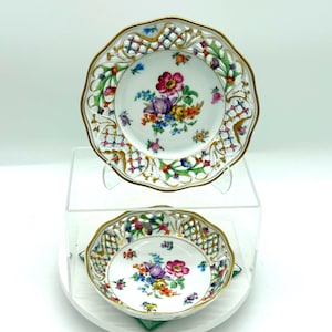 Lovely Schumann Dresden Germany Floral Reticulated Dishes With Gilt Accents, Your Choice, Dessert Plate Or Berry Bowl