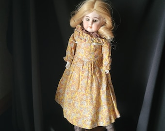 Antique German Bisque Head Doll W/Kid Leather Body & Human Hair Wig Rare!