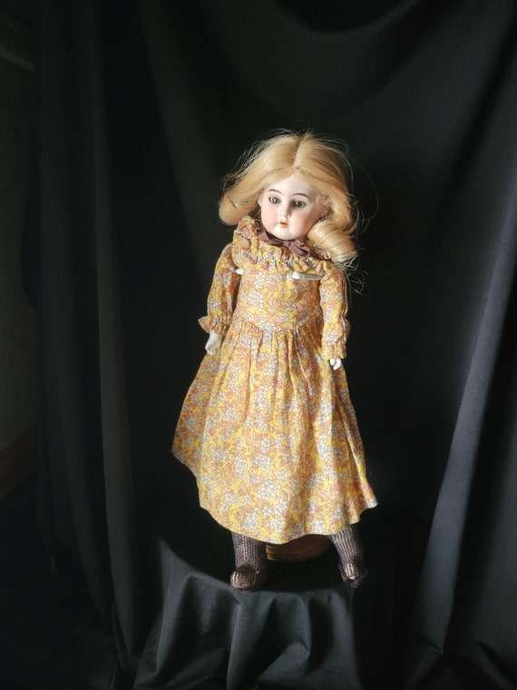 Antique German Bisque Head Doll W kid Leather Body Human Hair Wig Rare Etsy