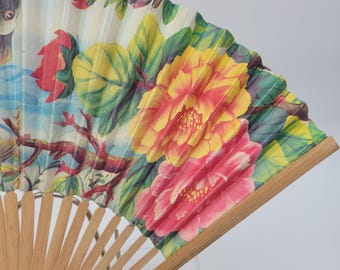Trio of Vintage Asian Hand Fans, Bamboo and Paper, Fish