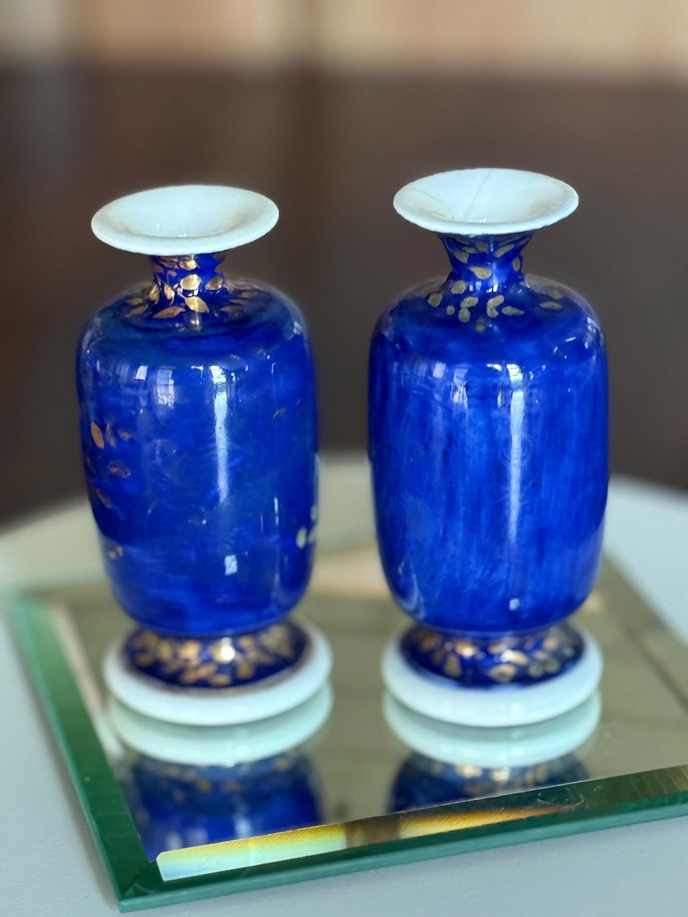 ヴィンテージ ミントン 花瓶 Antique Minton Porcelain Miniature Vases: Cobalt Blue & Gold Gilt