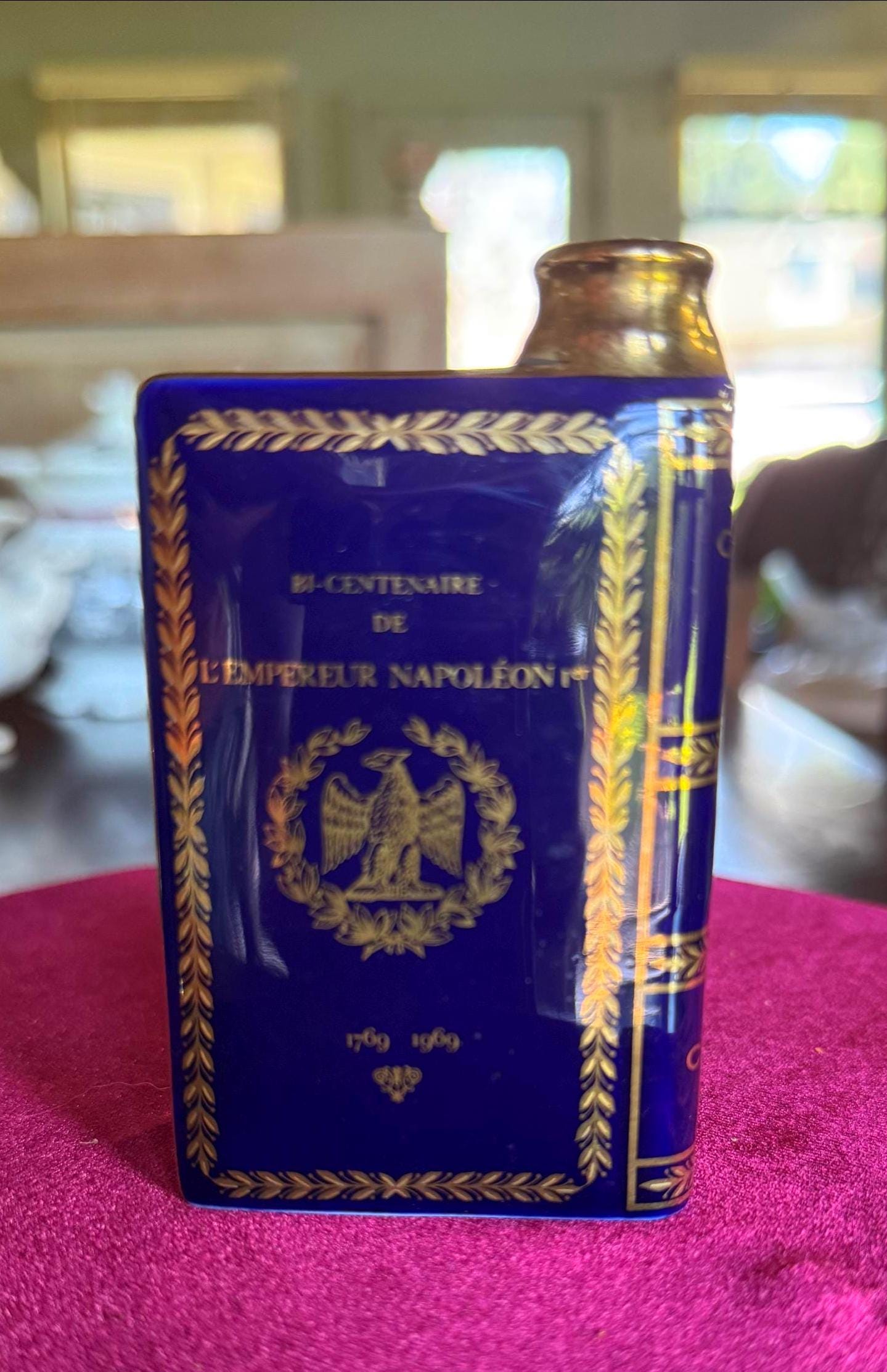 Vintage Limoges Cobalt & 22K Gold Flask Decanter - Napoleon