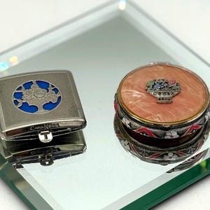 Vintage Makeup Compact: Silver, Marcasite, Enamel - Mid-Century Choice