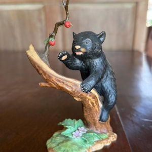 Adorable Vintage Lenox Porcelain Baby Black Bear Cub, Playful Pursuit