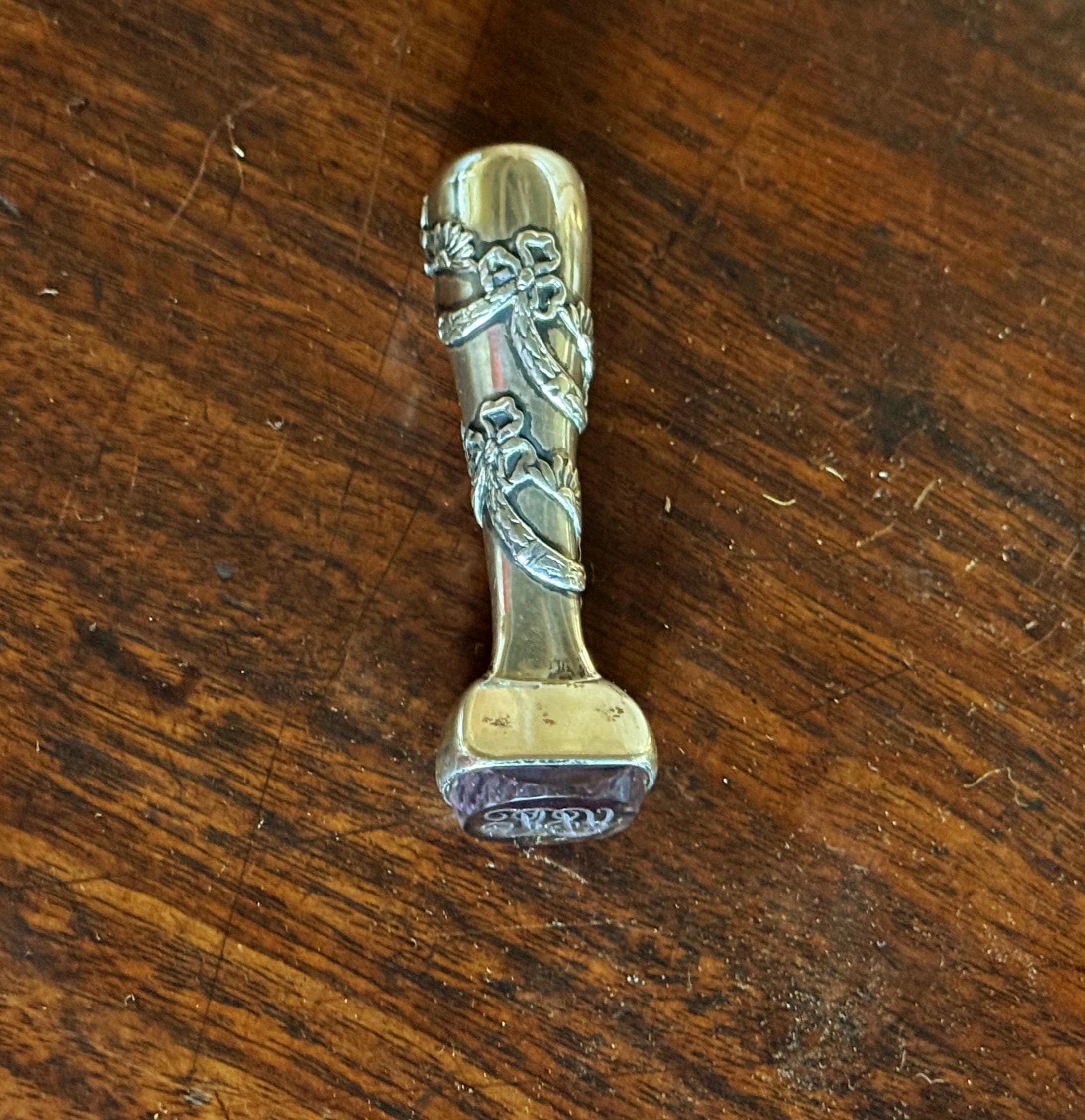 Antique Victorian Era Sterling Shiebler Wax Seal Stamp With Large