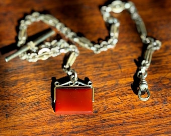 Antique Victorian 9k Gold Filled Watch Fob with Large Carnelian Spinner Pendant