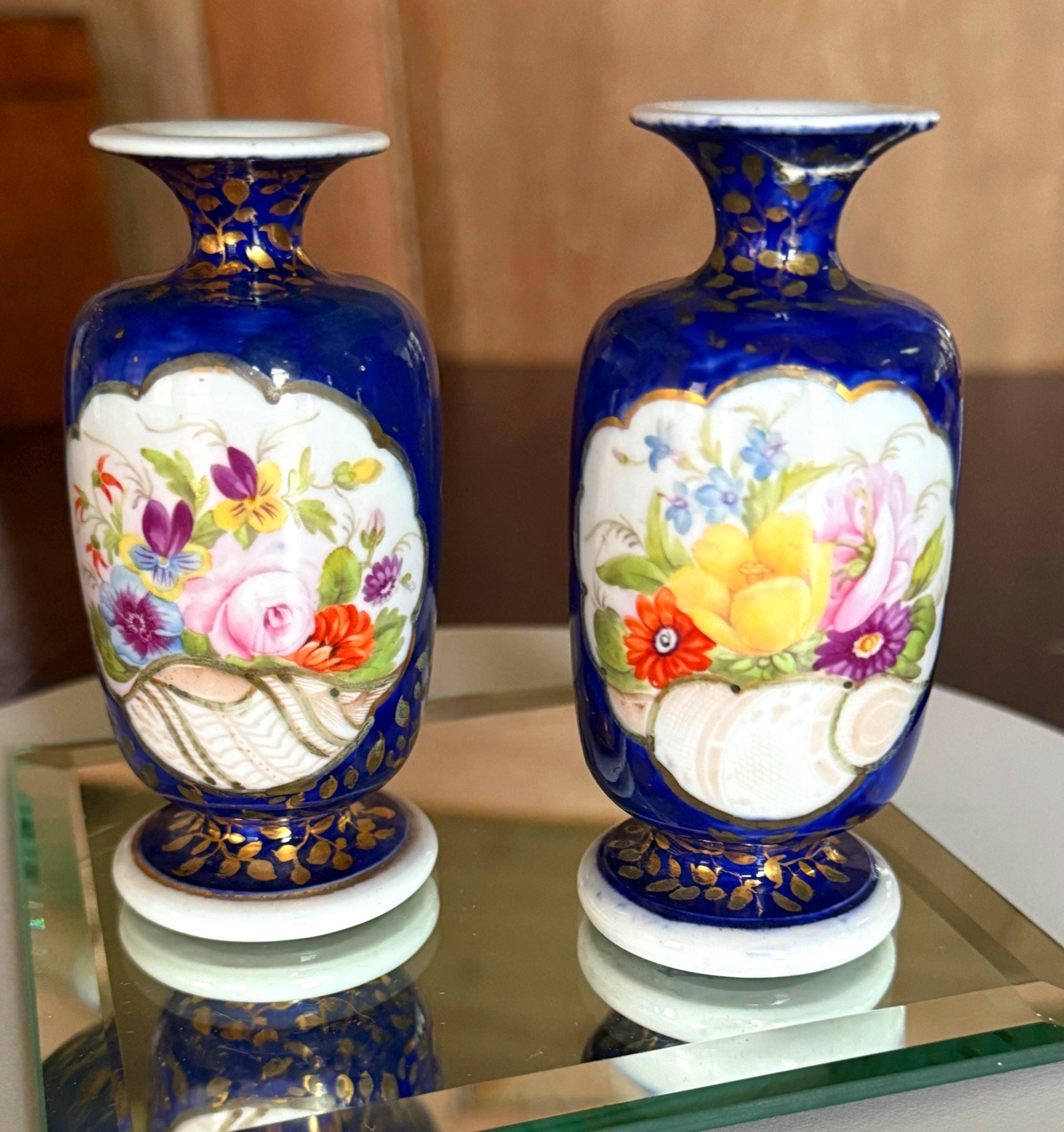 Antique Minton Porcelain Miniature Vases: Cobalt Blue & Gold Gilt