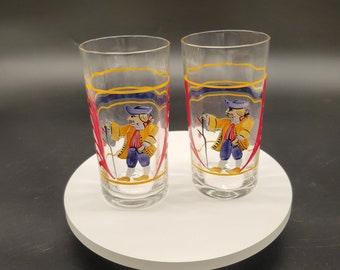 Vintage French Henriot Quimper Hand Painted Drinking Glasses, Set of 2