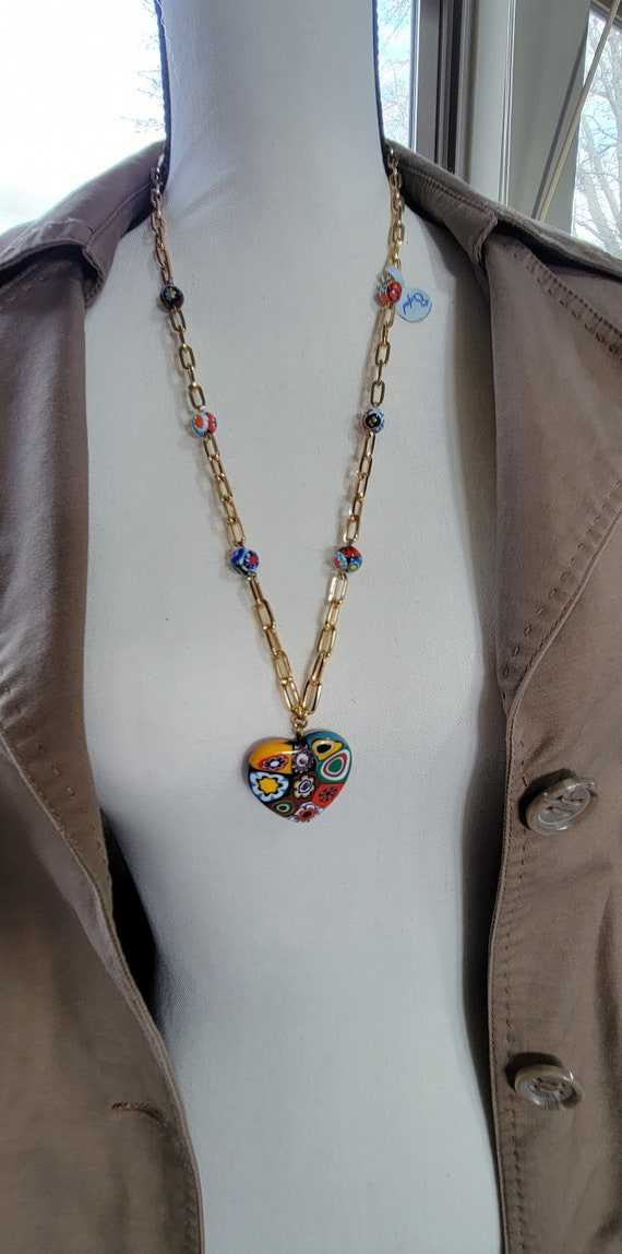 Vintage Murano Glass Heart Necklace With Murano Gl