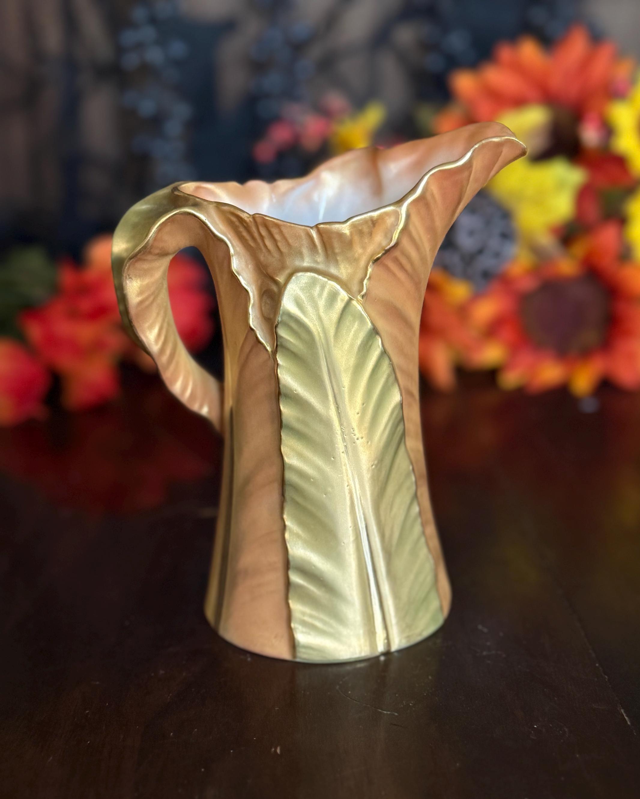 Antique Royal Worcester Pitcher: Blush Ivory Art Nouveau Gold Gilt