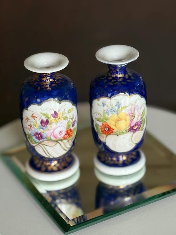 ミントン MINTON ATHO コバルト Antique Minton Porcelain Miniature Vases: Cobalt Blue & Gold Gilt