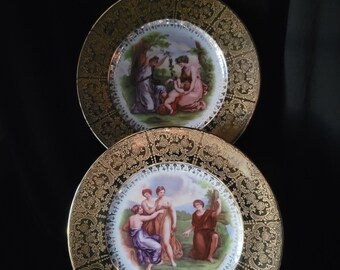 Vintage 22 Carat Gold Rimmed Plates Your Choice Cupid or Shepherd W/Women Classic Design