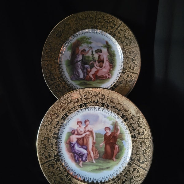 Vintage 22 Carat Gold Rimmed Plates Your Choice Cupid or Shepherd W/Women Classic Design